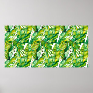 Poster Padrão sem costura com folhas tropicais de banana