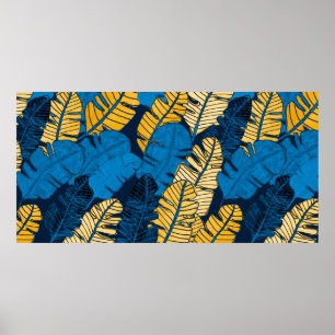 Poster Padrão sem costura com folhas tropicais desenhada