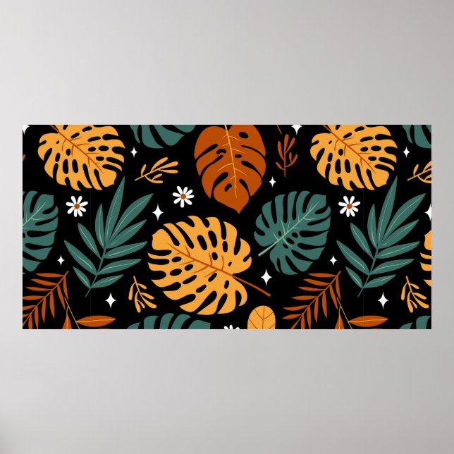 Poster Padrão sem costura com folhas tropicais diferentes (Frente)