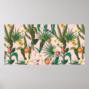 Poster Padrão sem costura com folhas tropicais, flores e