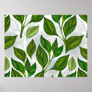 Poster Padrão sem costura com folhas verdes de chá