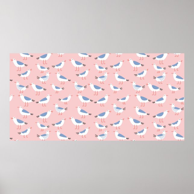 Poster Padrão sem costura com gaivotas bonitinhas de dese (Frente)