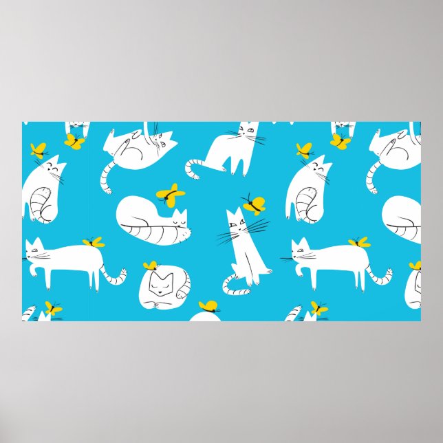 Poster Padrão sem costura com gatos engraçados brincando  (Frente)