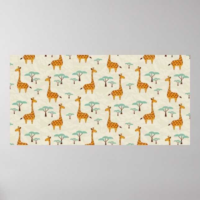 Poster Padrão sem costura com girafas e árvores fofinhas, (Frente)