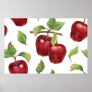 Poster Padrão sem costura com maçãs vermelhas. Vintag rea