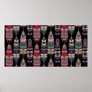 Poster Padrão sem costura com penas de aves. Arte tribal