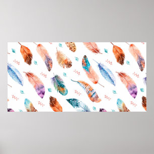 Poster Padrão sem costura com penas desenhadas à mão s