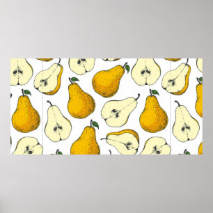 Poster Padrão sem costura com pera. Padrão desenhado à