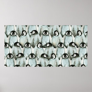 Poster Padrão sem costura com pinguins bonitos