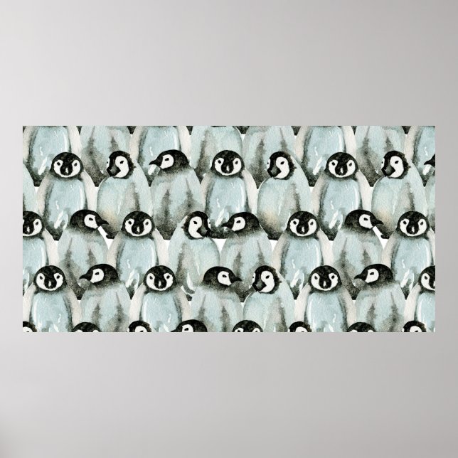Poster Padrão sem costura com pinguins bonitos (Frente)