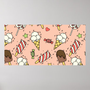 Poster Padrão sem costura com sorvete e lábios bonitos