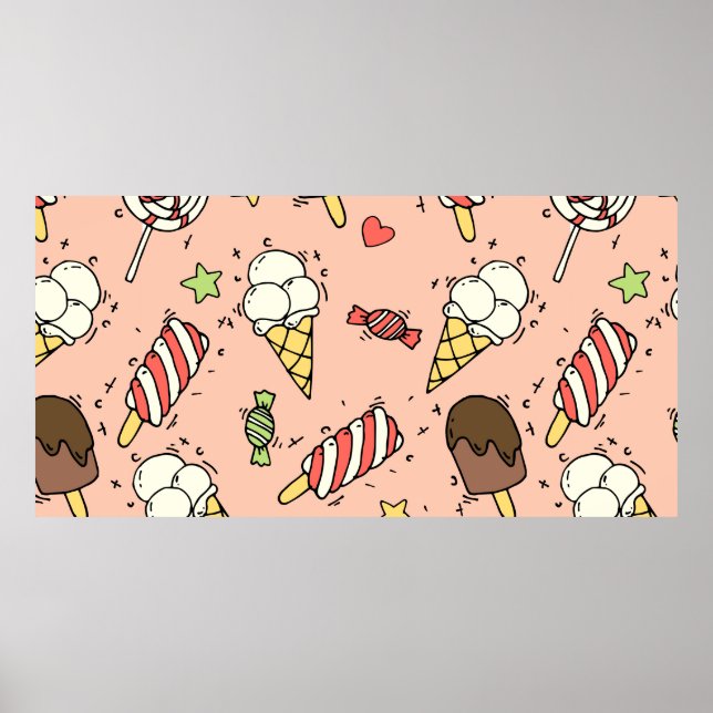 Poster Padrão sem costura com sorvete e lábios bonitos (Frente)