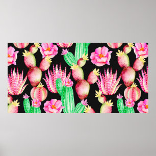 Poster Padrão sem costura com suculentos. Cache de aquar