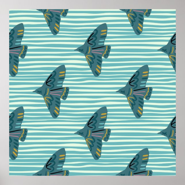 Poster Padrão sem costura com terra criativa de aves dese (Frente)