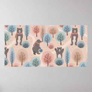 Poster Padrão sem costura com ursos bonitos e engraçado