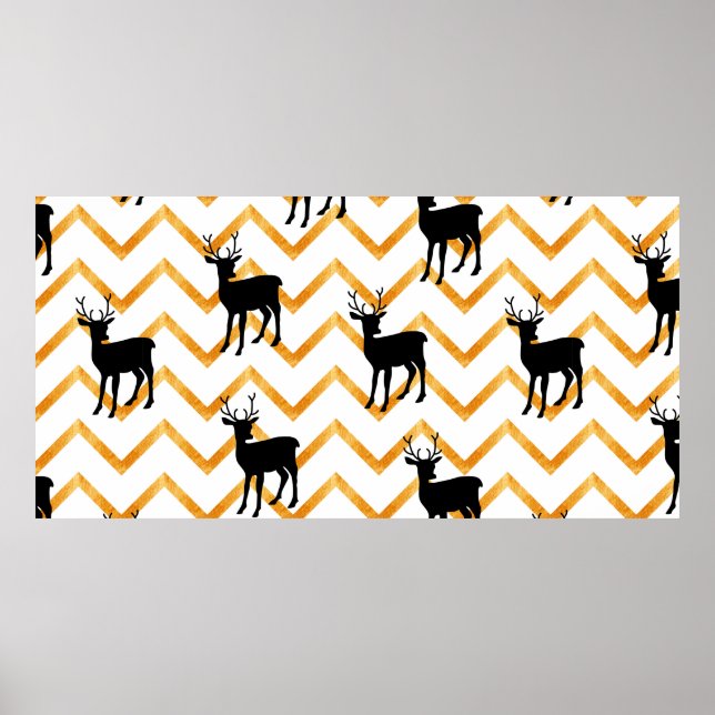 Poster Padrão sem costura com veado preto e textura doura (Frente)
