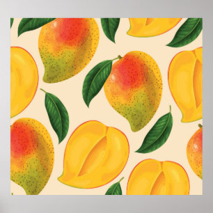 Poster Padrão sem costura da Fruta de Mango