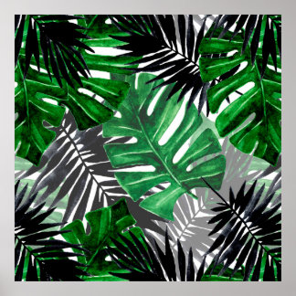 Poster padrão sem costura das folhas e elementos tropicai