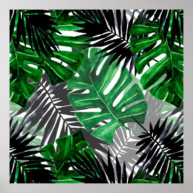 Poster padrão sem costura das folhas e elementos tropicai (Frente)