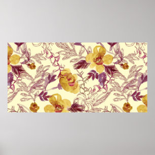 Poster Padrão Sem Costura de Aquarela com Elemento Conto