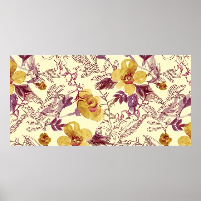 Poster Padrão Sem Costura de Aquarela com Elemento Contor (Frente)