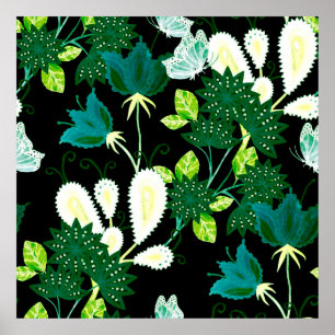 Poster Padrão sem costura de aquarela com flores de fanta