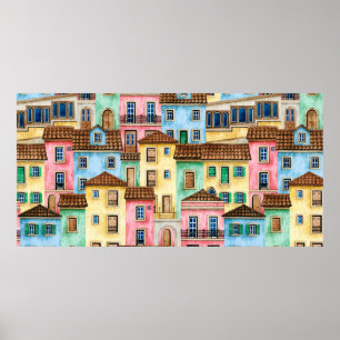 Poster Padrão sem costura de aquarela com Portugal abrig