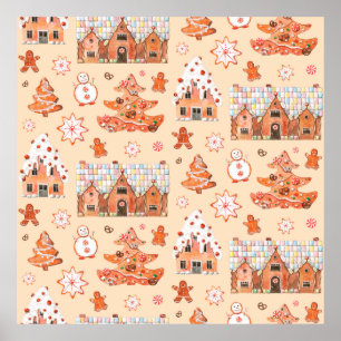 Poster Padrão sem costura de aquarela desenhada à mão