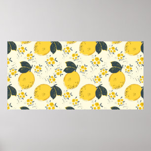 Poster Padrão sem costura de citrinos com limão amarelo