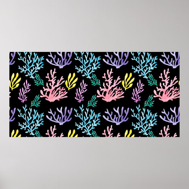 Poster Padrão sem costura de corais pintados com aquarela (Frente)