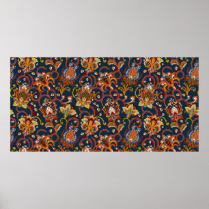 Poster Padrão sem costura de flor desenhada à mão (azulej