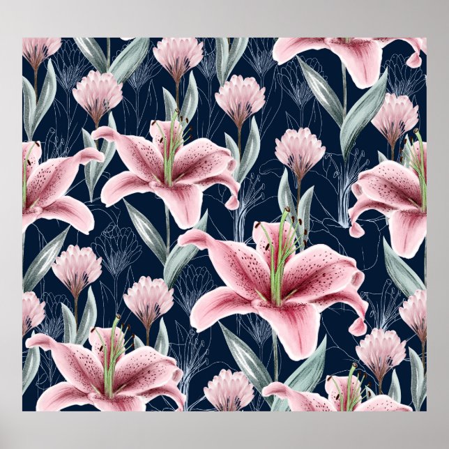 Poster Padrão Sem Costura De Flor Rosa. (Frente)