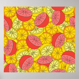 Poster Padrão sem costura de Frutas Citrus