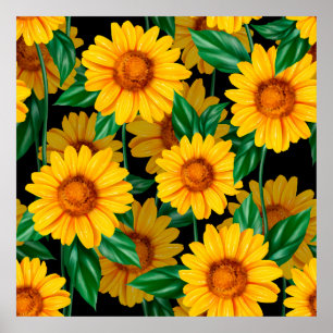 Poster Padrão sem costura de girassol. Fundo com amarelo