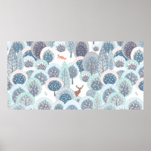 Poster Padrão sem costura de inverno com mão plana abstra