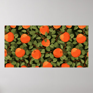 Poster Padrão sem costura de maçãs com folhas verdes plan