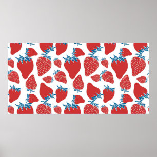 Poster Padrão sem costura de morango desenhado à mão. 
