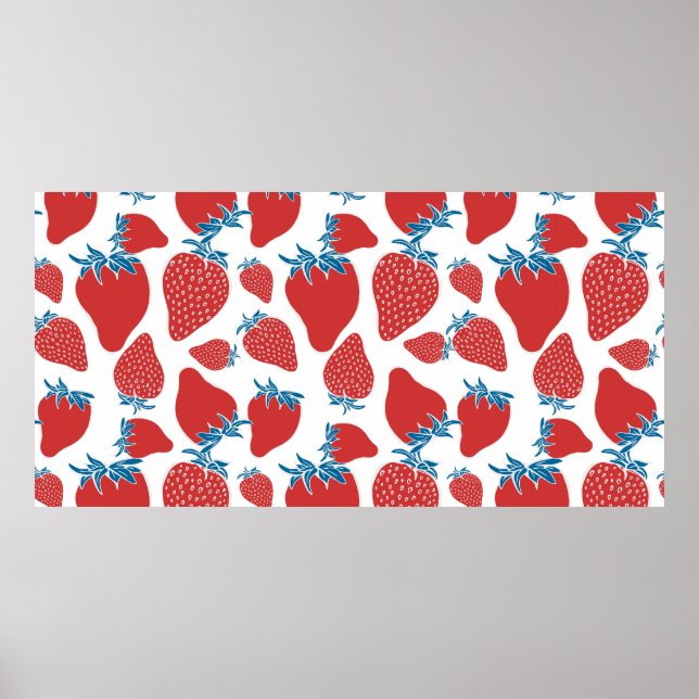 Poster Padrão sem costura de morango desenhado à mão. Pla (Frente)
