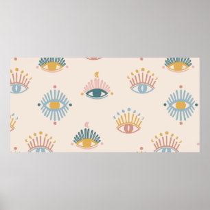 Poster Padrão sem costura de olhos místicos,fundo místico