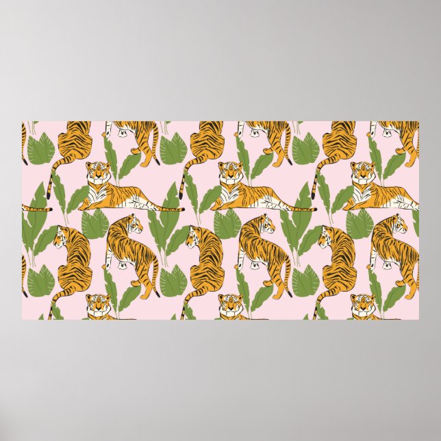 Poster Padrão sem costura de tigre desenhado à mão, grand (Frente)