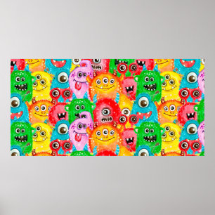 Poster Padrão sem costura de uma aquarela pintada de mon