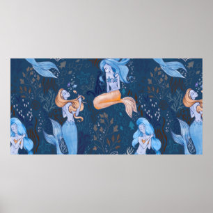 Poster Padrão sem costura desenhado à mão de uma bela ser