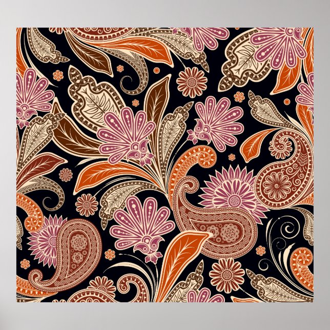 Poster Padrão sem costura Design de Paisley tradicional (Frente)