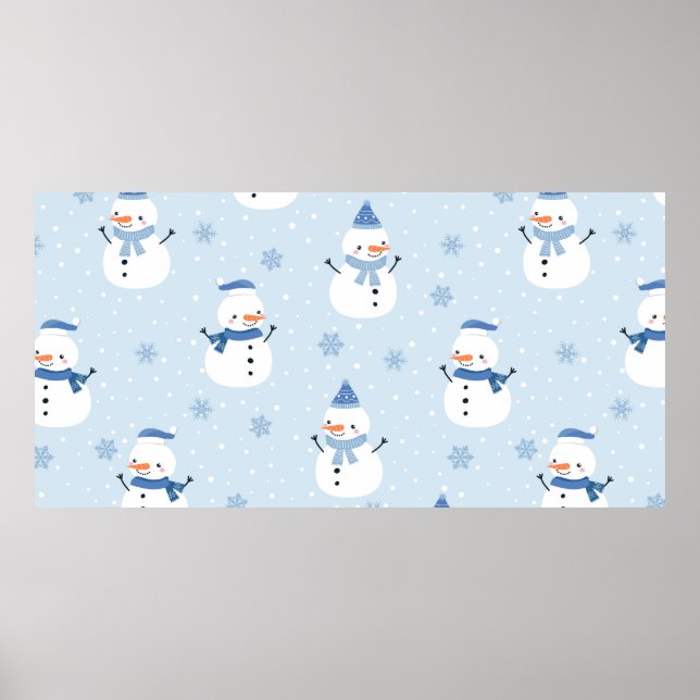 Poster Padrão sem costura do boneco de neve,fundo de inve (Frente)