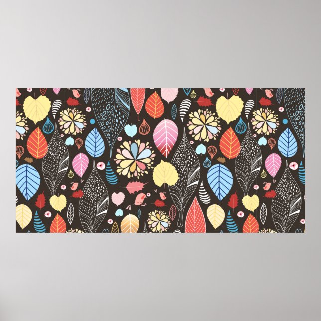 Poster Padrão sem costura do outono com folhas coloridas  (Frente)