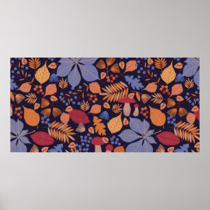 Poster Padrão sem costura do outono com folhas, galhos e