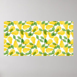 Poster Padrão sem costura feito de peras com folhas