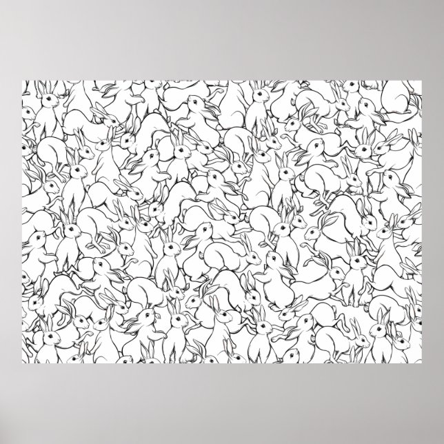 Poster Padrão sem costura, fundo com coelhos fofos, ha (Frente)