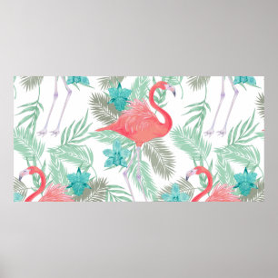 Poster Padrão sem costura romântico com o flamingo bird e
