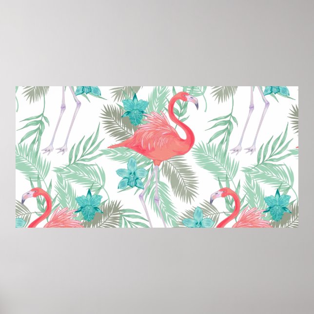 Poster Padrão sem costura romântico com o flamingo bird e (Frente)